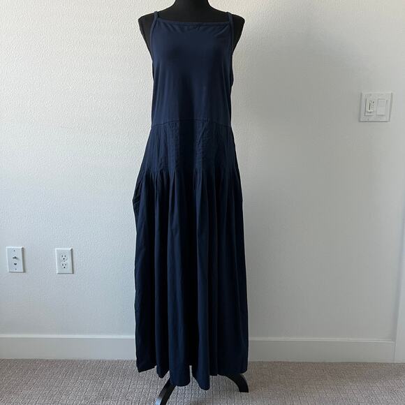 J Crew Pintuck Mixy Dress Size XL Navy Midi Sleeveless - Picture 2 of 11